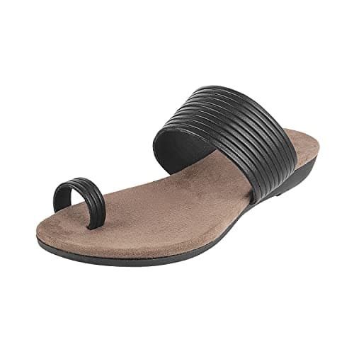 Mochi Women's Black Faux Leather Comfy Fashion Sandals UK/4 EU/37 (32-1359)
