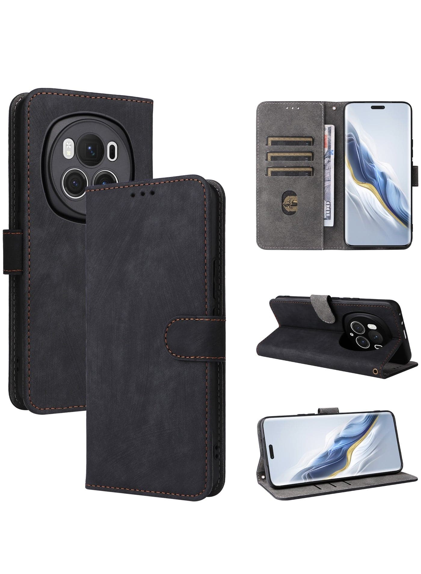 For Honor Magic 6 Pro Cover, PU Leather Magnetic Adsorption Flip Cover, RFID Nti-Theft Brush Wallet Case
