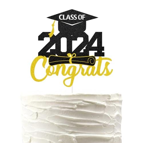 GoldBlack Glitter Class Of 2024 Congrats Cake TopperCongrats 2024 Graduate Party Decorations SuppliesHigh School Graduation College Graduate certificate Cake Decorat
