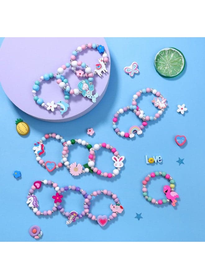 JOTIKO 20 Psc Girls Bracelets Kids Party Favors Birthday Goodie Bag Fillers Pinata Stuffers Classroom Prize Exchange Gifts, Princess Play Jewelry Cute Animals Wooden Beads Friendship Bracelets Gifts
