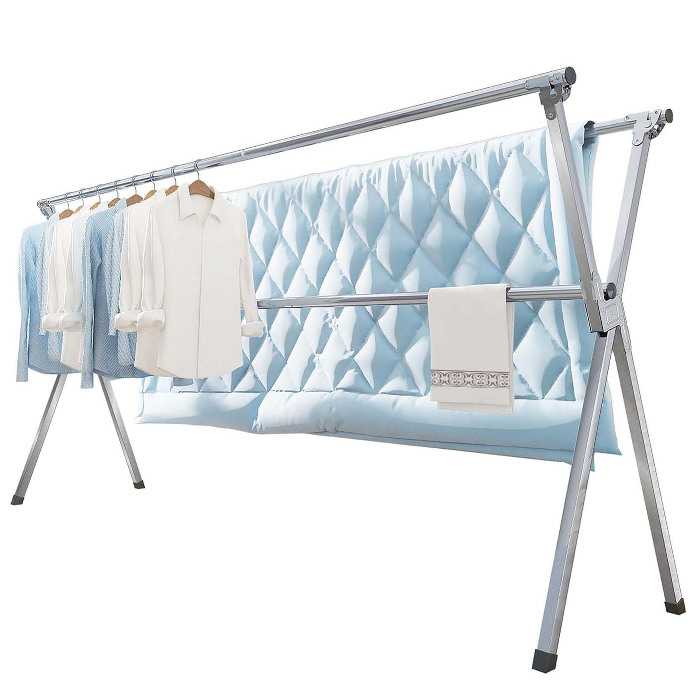 Vikaqi Clothes Drying Rack 63 Inches Folding Indoor Outdoor Drying Rack Clothing Collapsible Foldable Portable Laundry Drying Rack Heavy Duty Laundry Hanger Dryer Rack with 20 Hooks 12 Clips