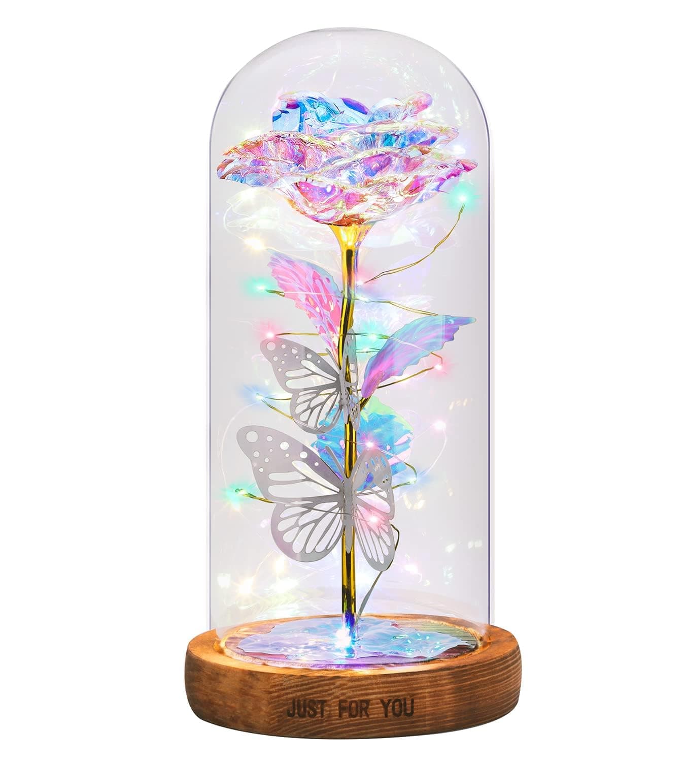 Artificial Flower Glass Rose Gift Led Light String on The Forever Rose in A Glass CoverUnique Gifts for Mothers DayWomen Christmas WeddingValentines Day Anniversary and Birthday