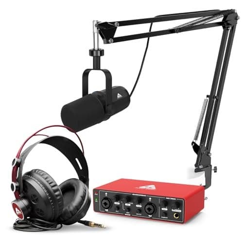 Audio Array Professional Dynamic Bundle with Headphones & Audio Interface - USB/XLR Dynamic Microphone, 24-bit/192kHz Interface, Boom Arm & Semi-Open Headphones | Plug & Play Podcast Kit - PB-12