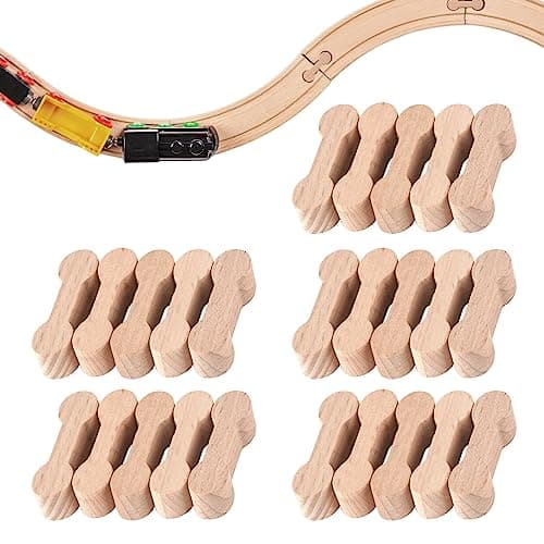 25 Pcs Wood Dog Bone Track Adapter, Train Track Pieces for Teens, Compatible with All Wooden Train Track Sets