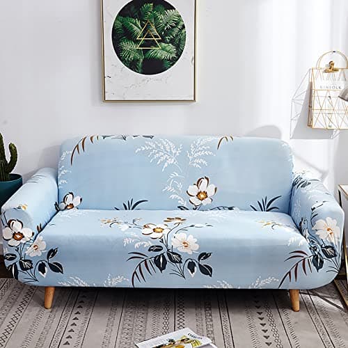 House of Quirk Universal Double Seater Sofa Cover Big Elasticity Cover for Couch 140 GSM Sofa Slipcover (Sky Blue Big White, 145-185cm)