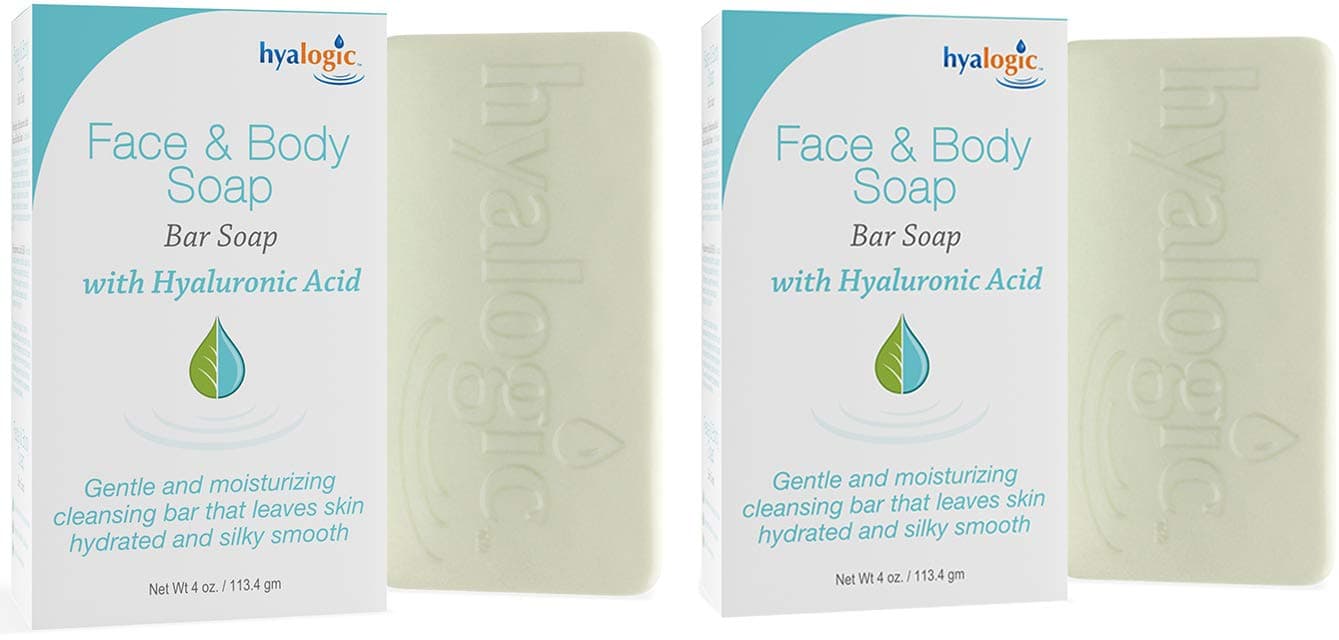 Hyalogic Face Body Cleansing Bar Soap 4oz Pack of 2 Hydrating Hyaluronic Acid Cleanser Fragrance Free NonIrritating Vegan Friendly HA