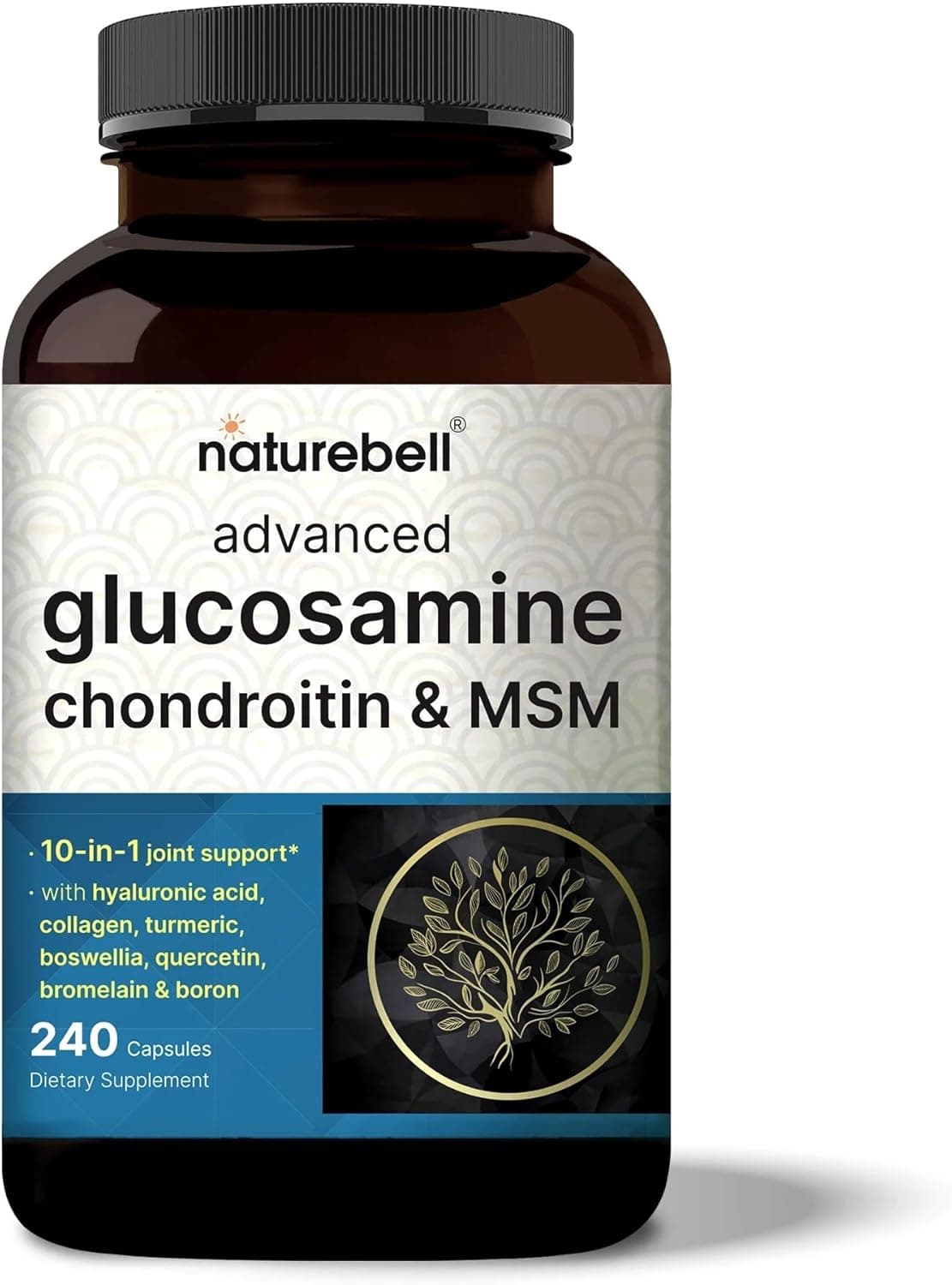 Glucosamine Chondroitin MSM Supplement 240 Capsules 10in1 Joint Supplements for Men Women with Hyaluronic Acid Collagen Glucosamine Sulfate Turmeric Boswellia More NonGMO