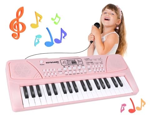 M SANMERSEN Upgraded 37 Key Kids Piano Keyboard with Microphone Music Toys for 3 4 5 6 Year Old Girls Gifts Pink