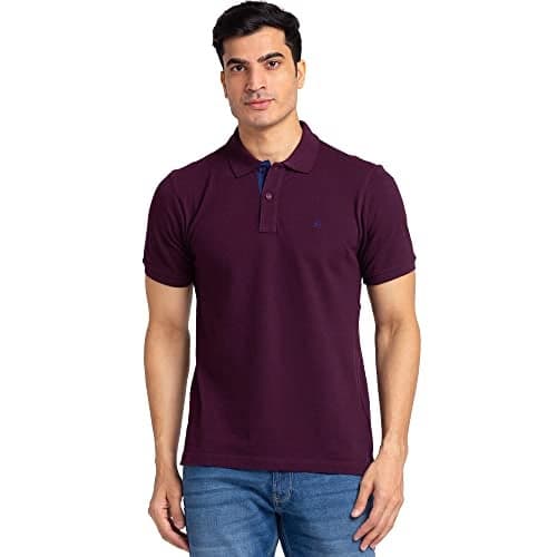 Raymond Men Regular Fit Solid Polo T-Shirt | 100% Pure Cotton | Casual Half Sleeve Tee | Fancy Maroon