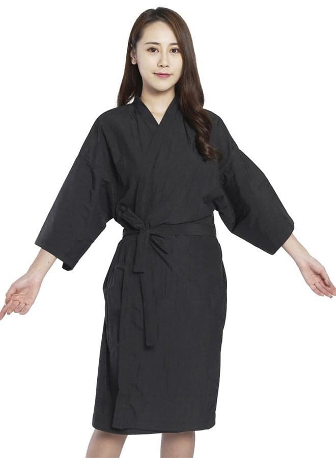 Salon Client Gowns Kimono Style, Hair Salon Smocks Capes- 43 Inch Long (Black)