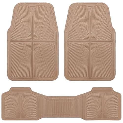 CAR PASS Rubber Car MatsCar Floor Mats All Weather Waterproof Trimto Fit Automotive Floor Mats for Cars Trucks SUVAntiSlip Easy Clean Heavy Duty Car Mats Full Set 3PieceAll Beige