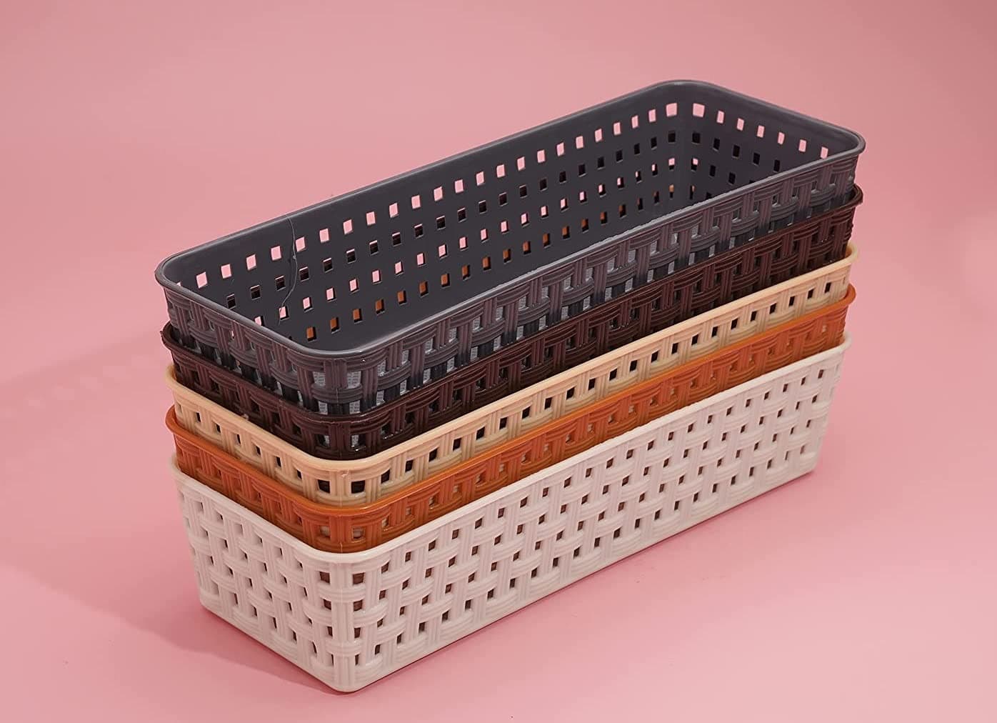 Nabhya (Pack of 5) Multipurpose Desk Organizer Tray Office Drawer Dividers Storage Bins for Kitchen, Bathroom, Office, Makeup, Bedroom Dresser, Craft Basket Rack Multicolour (23×8×5 cm)