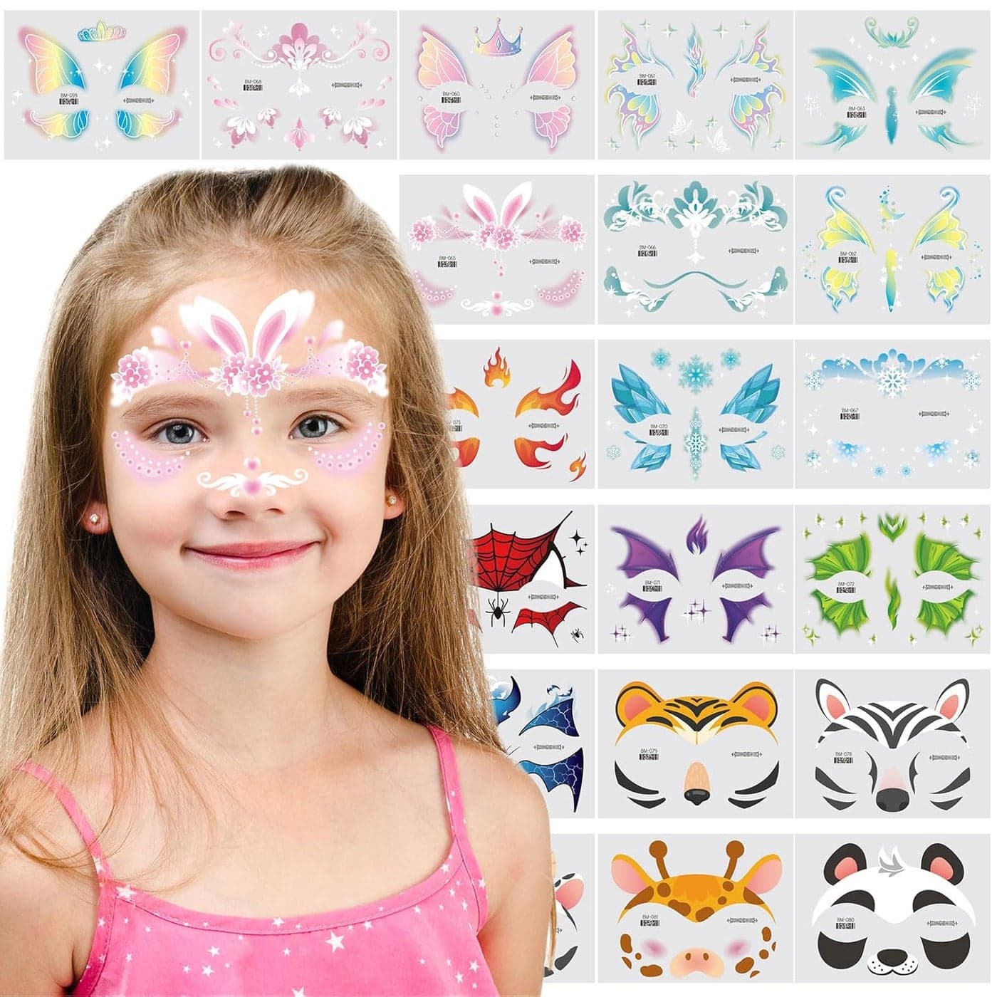Konsait 20 Sheets Face Tattoos for Kids Animal Fake Face Tattoos for Boys and Girls Tiger Spider Rabbit Butterfly Tattoos Face Paint Tattoos for Kids Birthday Halloween Makeup Stickers Party Favors