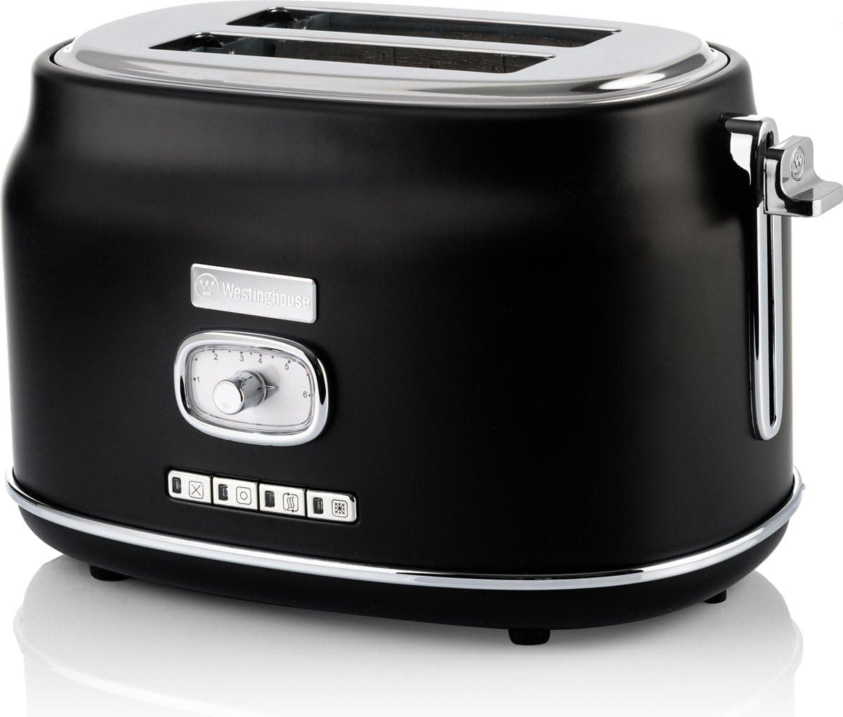 Westinghouse 2 Slice 800W Retro Toaster | Removable Bun Attachment, 6 Browning Levels, Bread Centring, Defrosting, Warming & Stop Function, Extendable Crumb Tray | 2-Yr Warranty (Black)