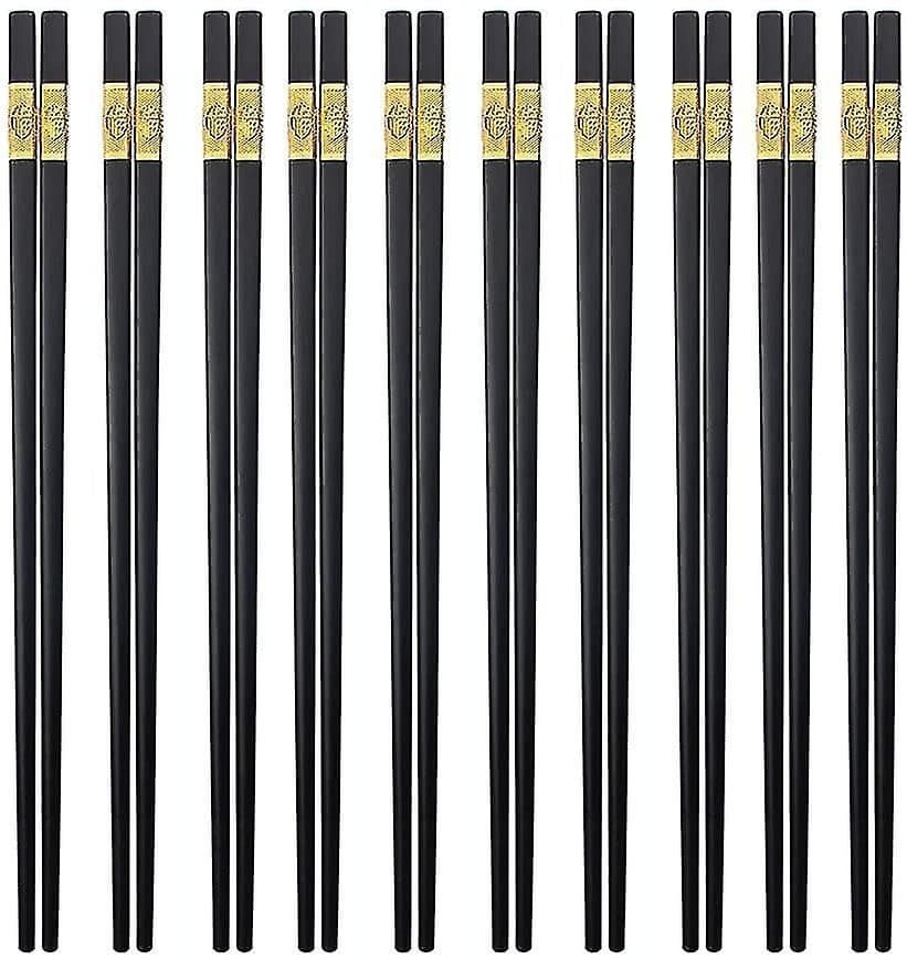 INKULTURE 10 Pair Fiber Glass Chopsticks, Dishwasher Safe Chopstick, Reusable Non-Slip Chop Sticks | Black | Lightweight & Easy to Use