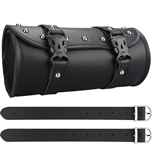 Neween Motorcycle Tool Bag, Motorcycle Fork Bag PU Leather Universal Saddlebag Front Fork Handlebar Sissybar Storage Roll Pouch for Sportster, Scooter (Medium, Black)
