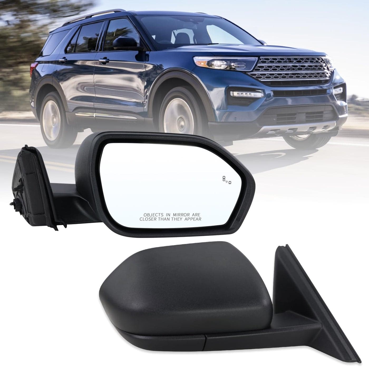 Lqito Right Passenger Side Mirror Compatible With 2020 2021 2022 2023 2024 2025 Ford Explorer With Manual Folding Power Glass Heated Blind Spot Black ReplaceLB5Z17682BA7Pins