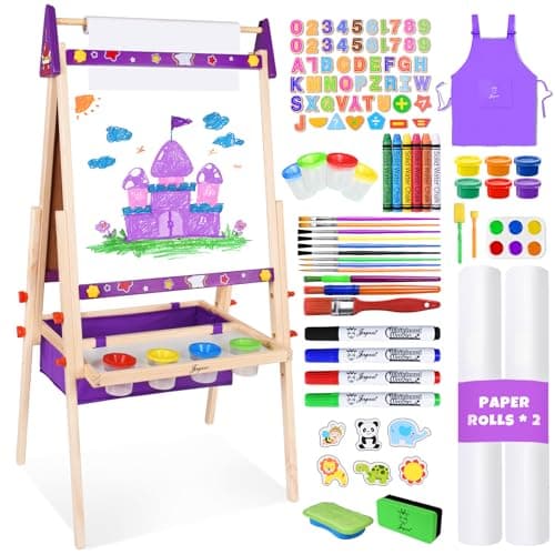 Joyooss Art Easel for Toddlers Adjustable Standing Wooden Easel Whiteboard Chalkboard Dry Erase Board for Kids Age 212
