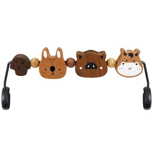 iGRATENS Baby Bjorn Bouncer Toy Bar Toy Bar for Baby Bouncer Soft Bliss Easy to Attach and Remove 360Rotating Natural Wooden Toys Exciting Design for Curious Babies Farm Animals