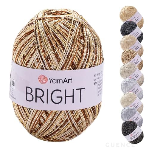 YarnArt Bright Metallic Glitter Yarn 80 Polyamide 20 Metallic Polyester 90g 340m Soft Sparkle Fiber for Crochet Lace Summer Tops Accessories 4 mm Needle Hook 227 Multicolor Gold Mix