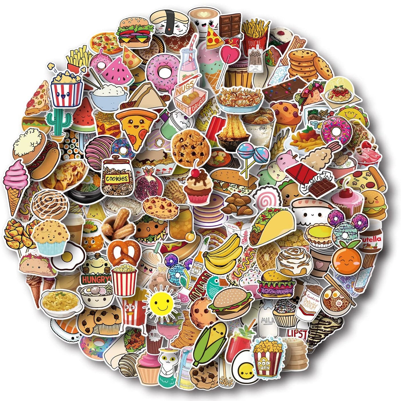 Cute Food Vinyl Stickers Pack for Water Bottles Waterproof Matte 200 Pieces