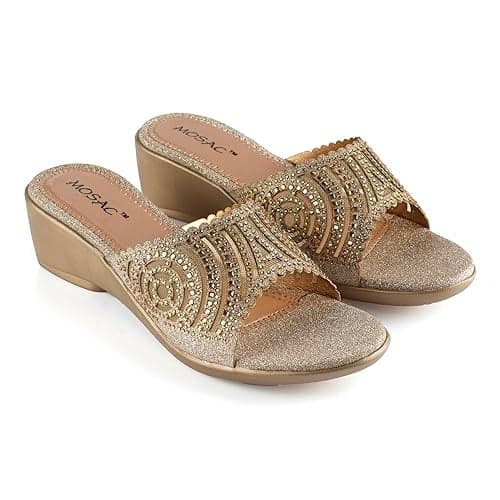 MOSAC Women's Party-Wear Trendy Designer Wedding Casual Slip-On Wedge Fashion Wedding Sandal….