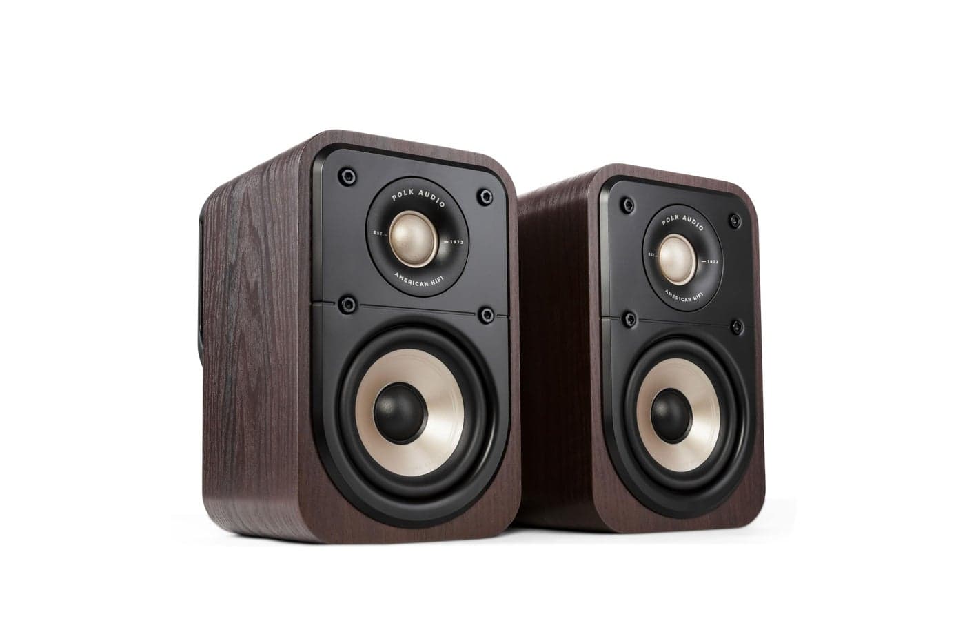 Polk Signature Elite ES10 Surround Sound Speakers - Hi-Res Audio Certified, Dolby Atmos & DTS:X Compatible, 1" Tweeter & 4" Woofer, Power Port Technology for Bass (Pair, Contemporary Walnut)