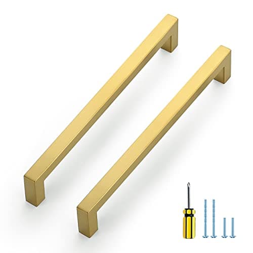 Ravinte 15 Pack Gold Cabinet Pulls 8 Inch Brushed Brass Kitchen Cabinet Handles Gold Square Kitchen Hardware for Drawer Pulls Come with Screwdriver