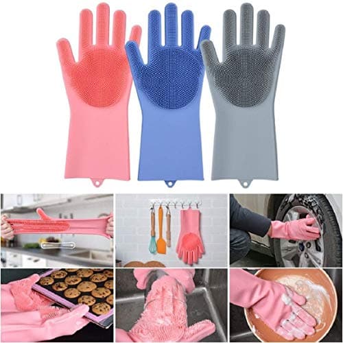 Maharsh Reusable Silicone Dishwash Gloves with Wash Scrubber Heat Resistant for Cleaning Dish Washing Household