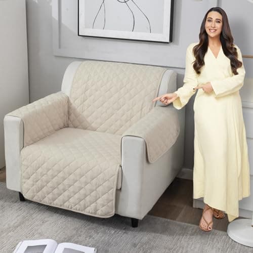 HOKIPO 'UrbanQuilt' 1 Seater Quilted Polyester Sofa Cover Mat, 60x184 cm, Cream (AR-4663-M6)