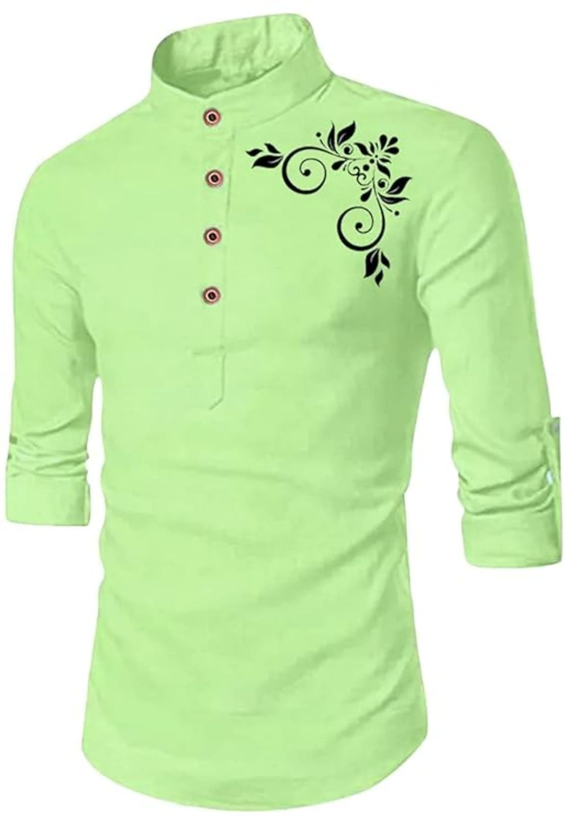 DEELMO Full Sleeve Short Kurta Shirt with a Trendy Mandarin Collar Crafted from a Premium Cotton Blend for Comfort Ideal for Men's (Large, Lemon)