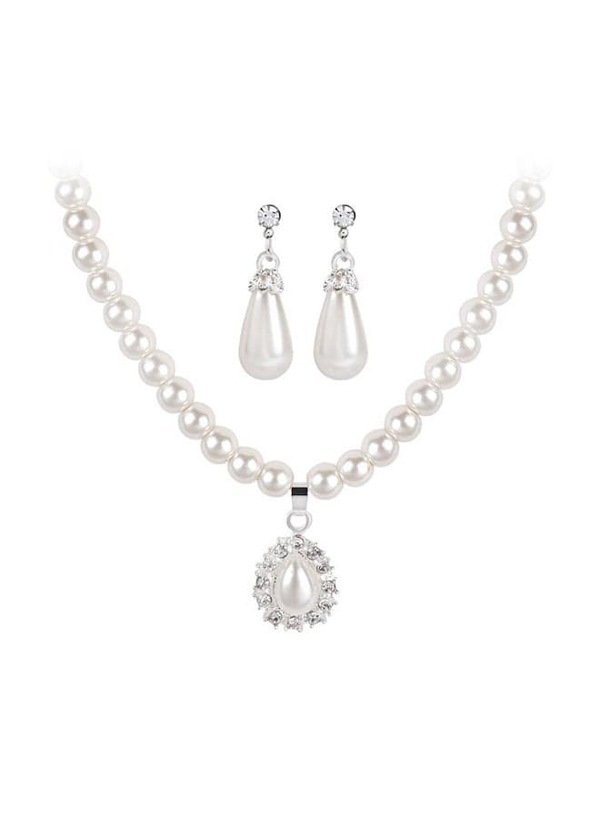 2-Piece Droplet Shape Alloy Jewellery Set With Pearl And Crystal