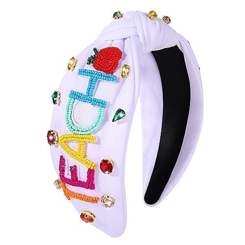 NVENF Teacher Headband for Women Rhinestone Beaded Top Knot Headband Back To School Teacher Accessories Appreciation Gifts TEACH
