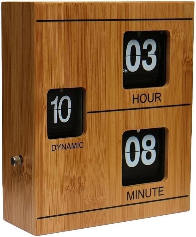 TONICTOYS Wooden Bammboo Retro Clock Bammboo Rettro Flip Down Clock Interrnal Gear Operated Clock for Home Bedroom Wooden Bammboo Clock for Living Room Office Decoration Home
