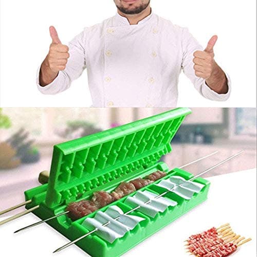 FEELING MALL Barbecue Skewer Maker Tool for Meat, Fish, Fruit + 8 BBQ Sticks - Green