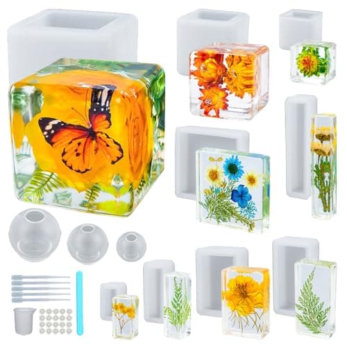 Large 4 Inch Resin Mold 12 PCS Glossy Deep Cube Sphere Silicone Molds with Tools Epoxy Resin Casting Mould for Preserving Flowers Insect Specimens DIY Art Craft Gift Furniture Decor Soap Candle