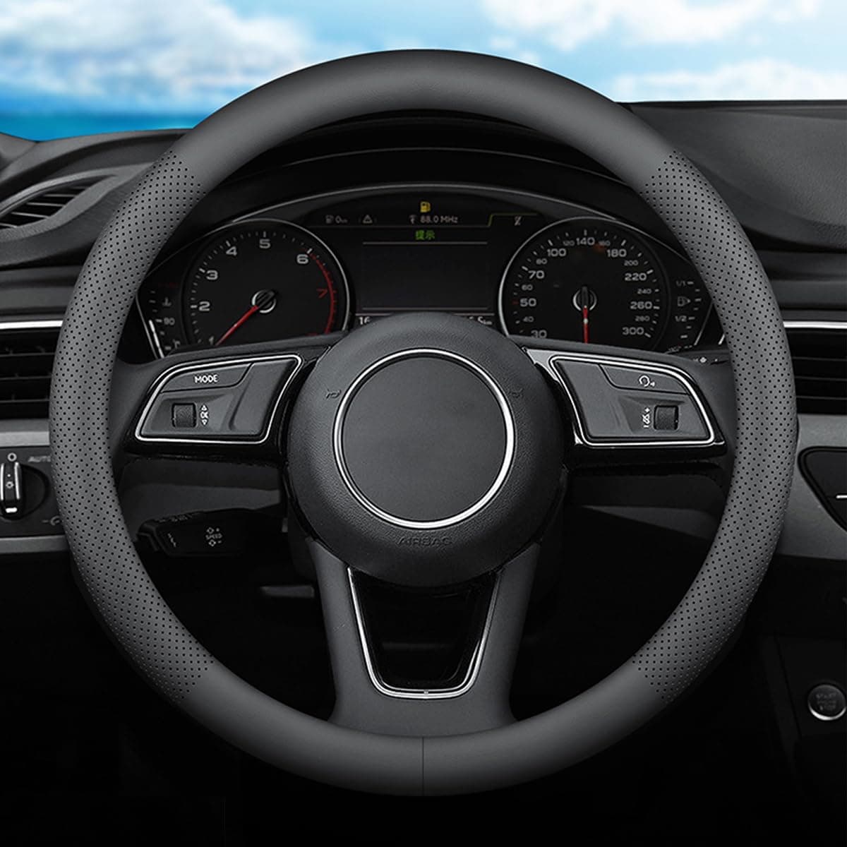 XHRING Car Steering Wheel Cover for Infiniti Q50 QX60 QX50 QX80 Q60 QX55 G37 FX FX35 G35 G37X Q70 QX56 QX30 Q45 EX Q40 QX30 QX70 G20 I35 JX M QX G M35 Accessories Leather Black 14 15