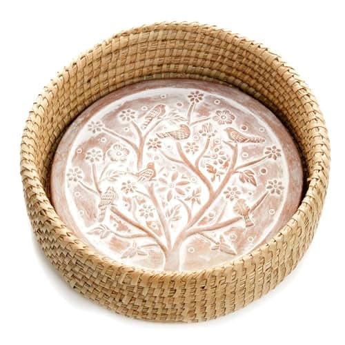 Better World Bio Bread Basket with Terracotta Warmer, Serving Basket, 11.5" W x 11.5" L x 3.5" H, Nature-Inspired Birds Design