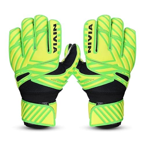 Nivia Spider Green Goalkeeper Gloves for Men & Women, Hyper Grip Latex Palm, Embossed Cushioned PVC Backhand, Positive Cut, Airculated Sweat Management Design, Green(Large)