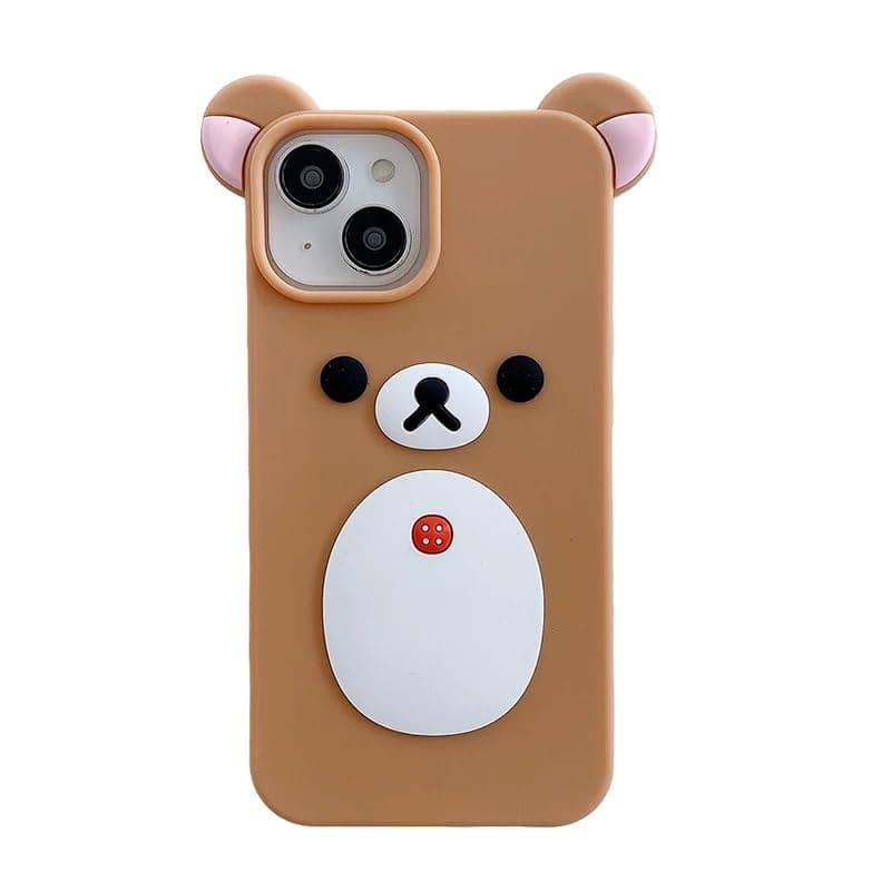 Smooth Soft Silicone Phone Case for Apple Japanese Bear Teddy Animal 3D Cartoon Super Classic Cute Lovely Adorable Kawaii Protective Kids Girls Women (Brown, for iPhone 15)