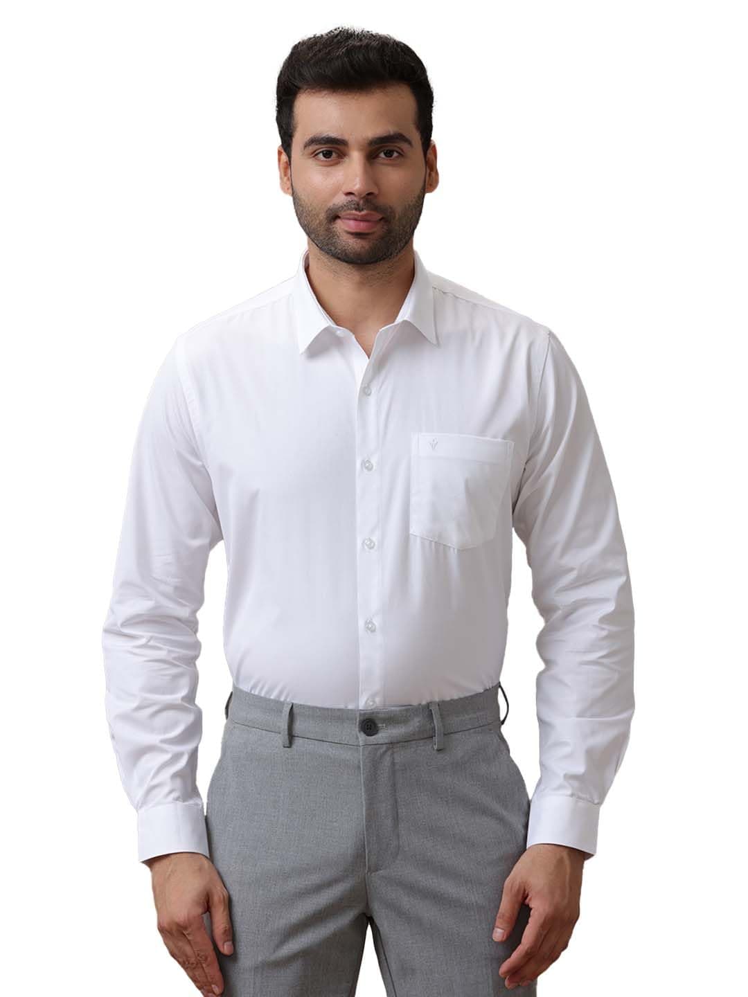 RAMRAJ COTTON Mens Cotton Solid White Full Sleeve Shirt (42;White)