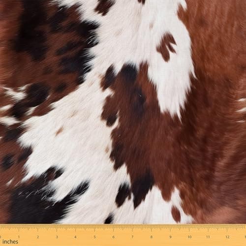 Feelyou Cow Print Polyester Upholstery Fabric 1 Yard Kids Farm Cow Fur Pattern Decorative Fabric for Boys Girls Vintage Cowboy Style Soft Flannel