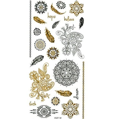 3D Temporary Tattoo Golden And Silver Metallic Sticker Feather Wrist Arm Design Size 21x10CM - 1PC.