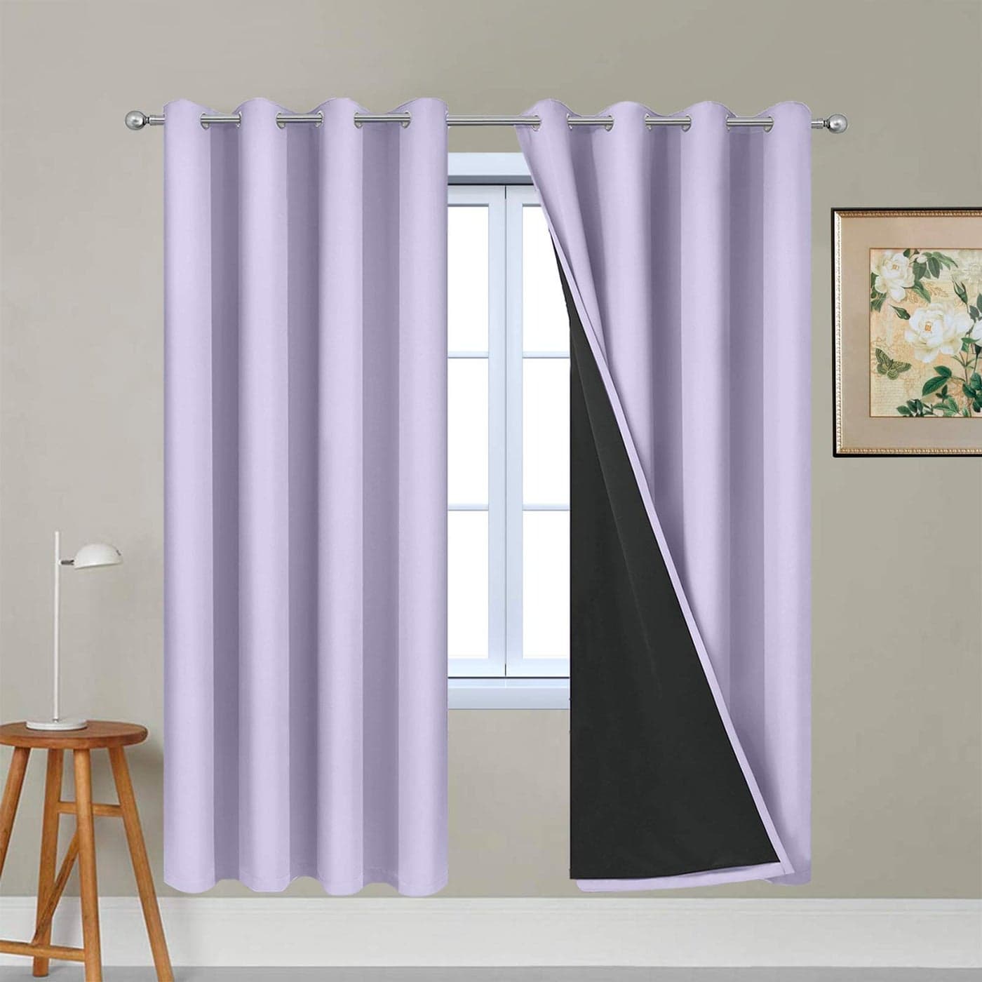 Yakamok Lilac 100 Blackout Lined Curtains 2 Thick Layers Completely Blackout Window Treatment Thermal Insulated Drapes for KitchenBedroom 1 Pair 52W x 72L