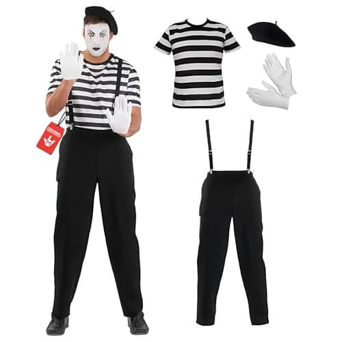 Fun Shack Mime Costume Men, Mens Mime Costumes, Adult Mimes Costume, French Mimes Costumes, Halloween Costumes for Men, Medium