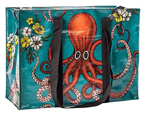 Blue Q Reusable Shoulder Tote Bag - Octopus - Carry Everywhere Bag with a Hefty Zipper, Exterior Pocket & Reinforced Floor, Easy to Clean, Spacious, Durable, & Fun Design, 95% Recycled Material