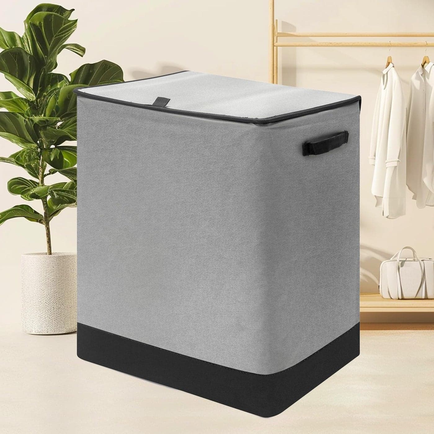 ABJA NOVELTIES Premium Large 75 Ltr Laundry Basket With Lid Foldable Storage Bag Metal FrameMulticolor