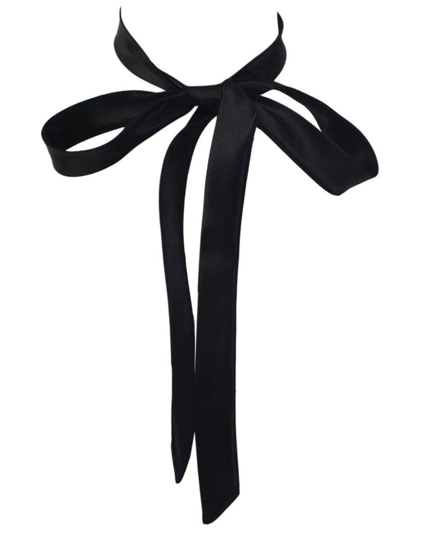 SYAYA Womens Bow Tie, Ribbon Self Tie For Women - Long Necktie for Office T-shir Uniform or Girls Cosplay & Graduation W-B-T1 (Black)
