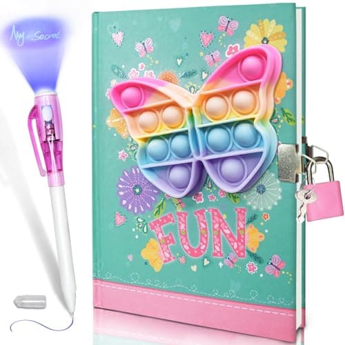 Pop Girls Diary with Lock and Invisible Ink Doubleend Pen 75x54 Inch 160 Lined Page Fidget Butterfly Girl Journal for Kids Secret Notebook Pen Set Birthday Gifts for Girls 5 6 7 8 9 10 Years Old