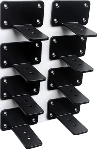 8 Pack 4 inch Black Hidden L Shelf Bracket 15 Inch Thicked Iron Floating Shelf Brackets Rustic Industrial Metal Brackets for Shelf Support